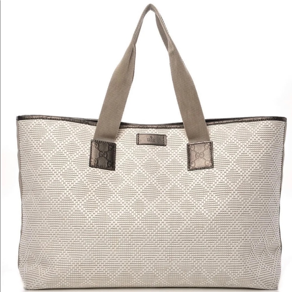 Gucci XL Woven Raffia Straw Diamanté